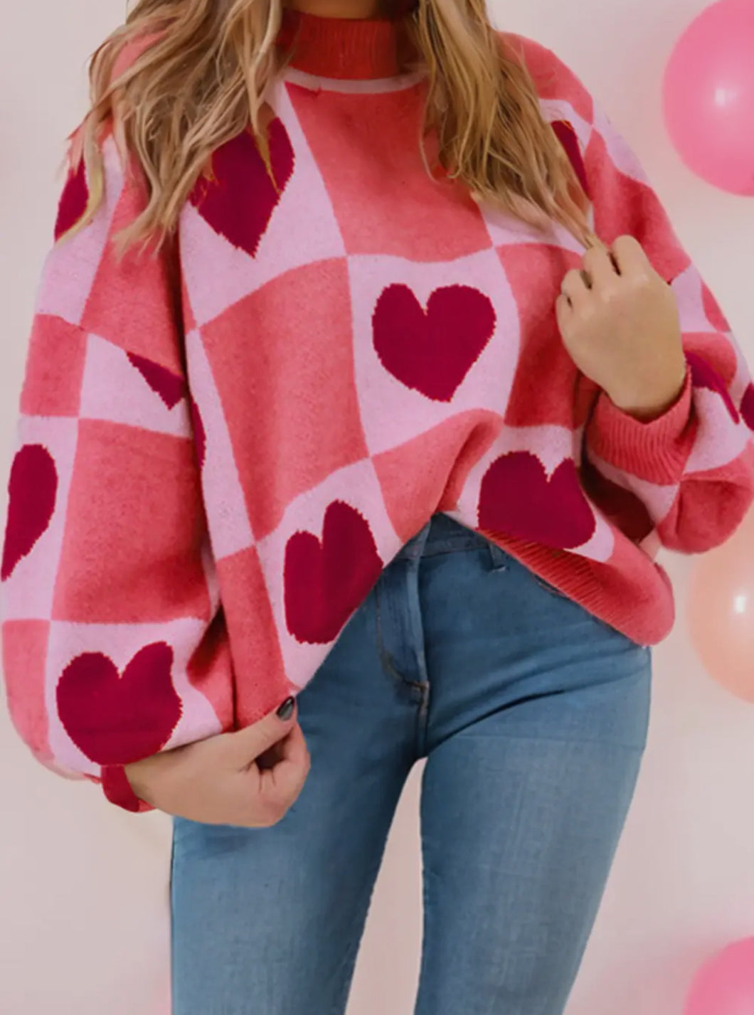 Love Heart Block Mock Neck Valentine